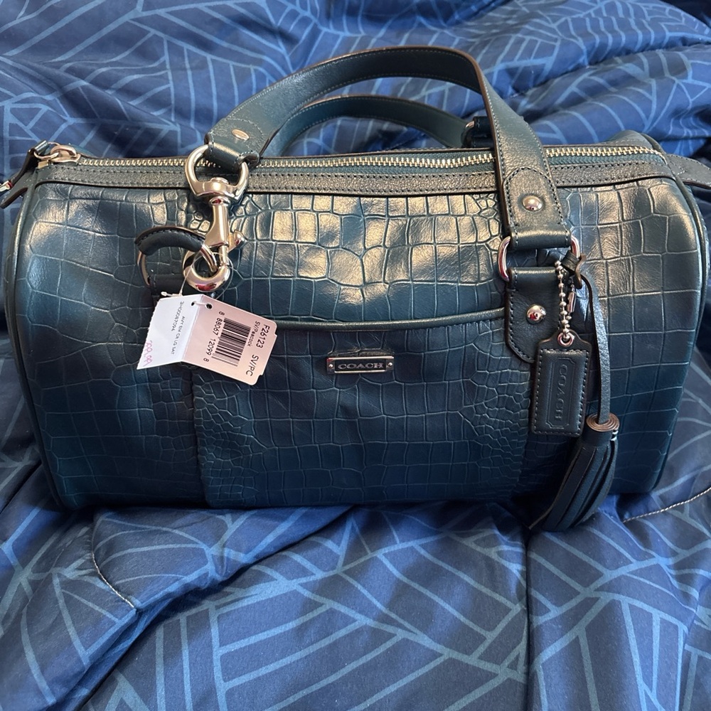 Coach Teal Crocodile Embossed Duffel Bag